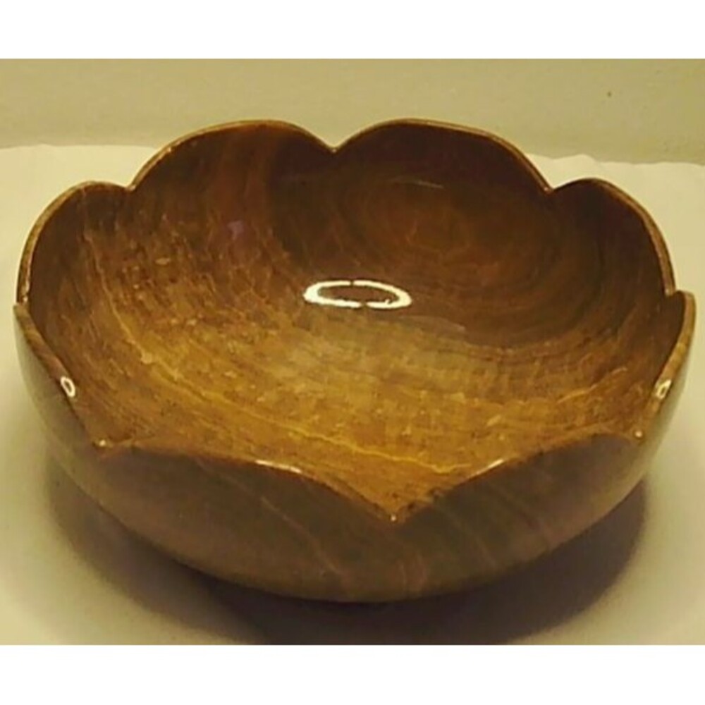 6.5-inch polished amber onyx stone bowl with scalloped rim 2.75" deep
